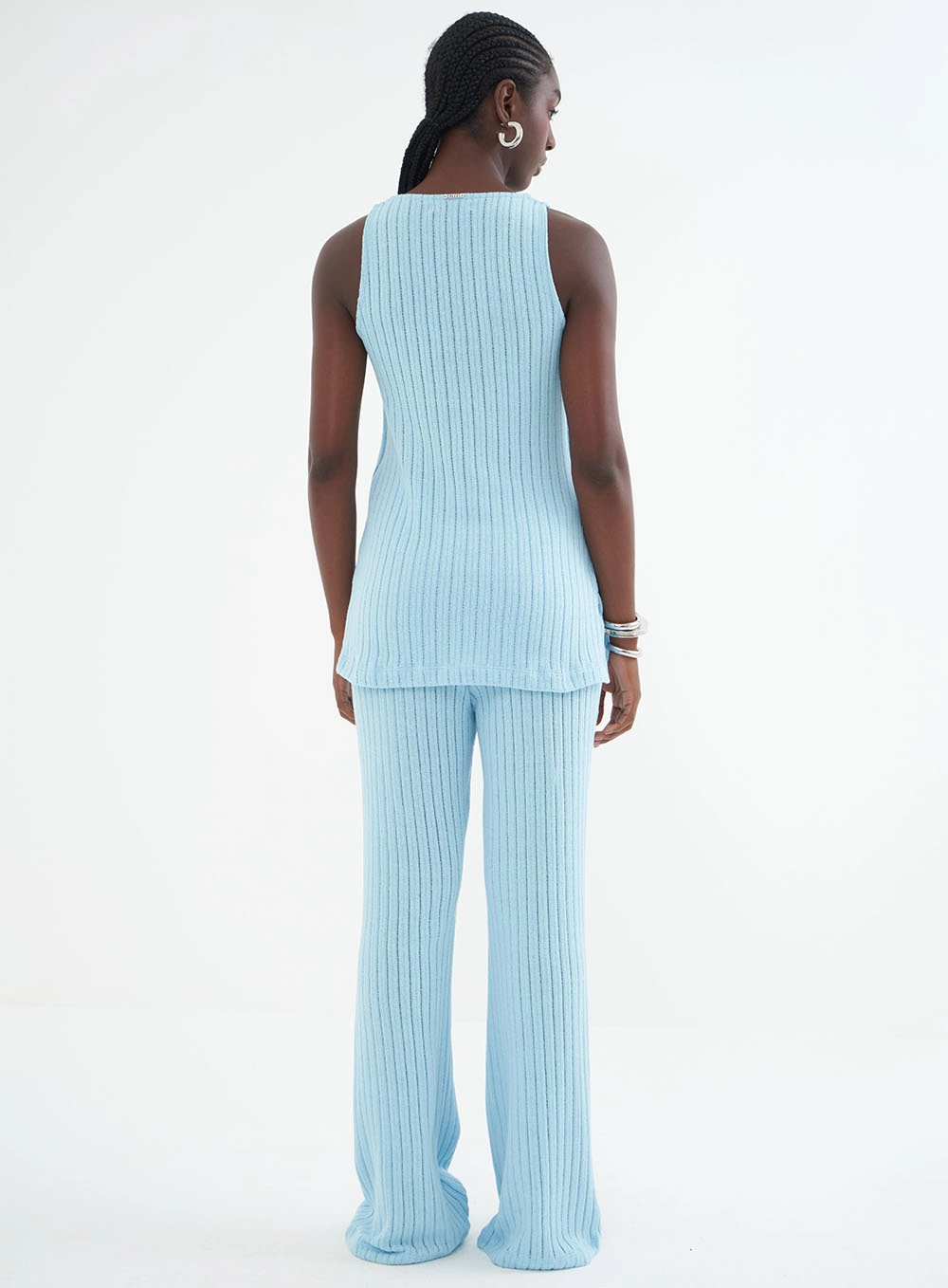 Blusa Alongada Canelada Azul
