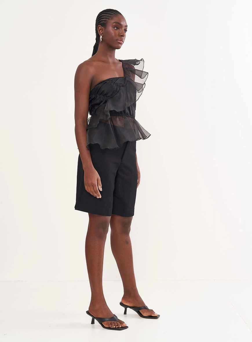 Blusa Tule Com Babados Uma Alça
