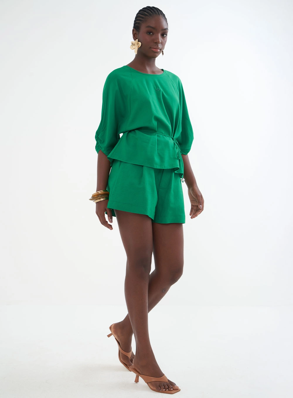 Blusa Comfort Acinturada Com Amarração Verde Vanity