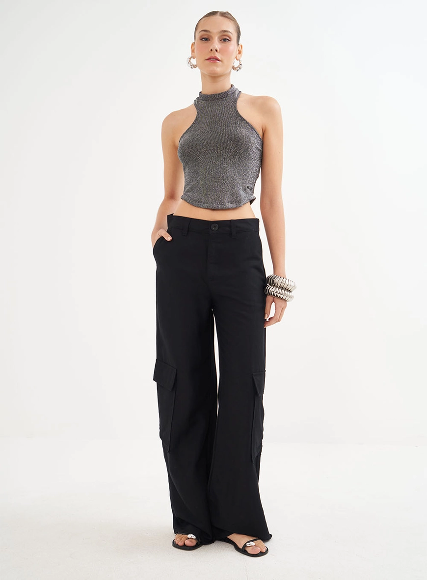 Blusa Metalizada Com Mangas Cavadas