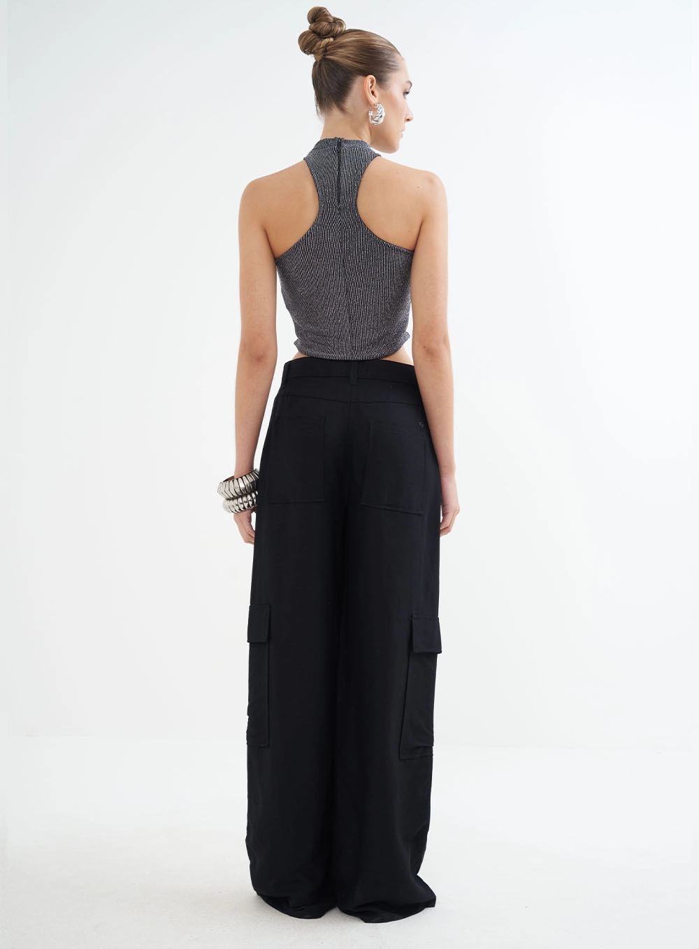 Blusa Metalizada Com Mangas Cavadas Metalizado