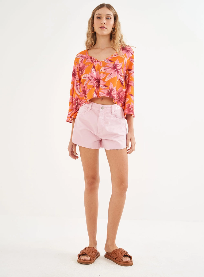Blusa Estampada Solta Encurtada