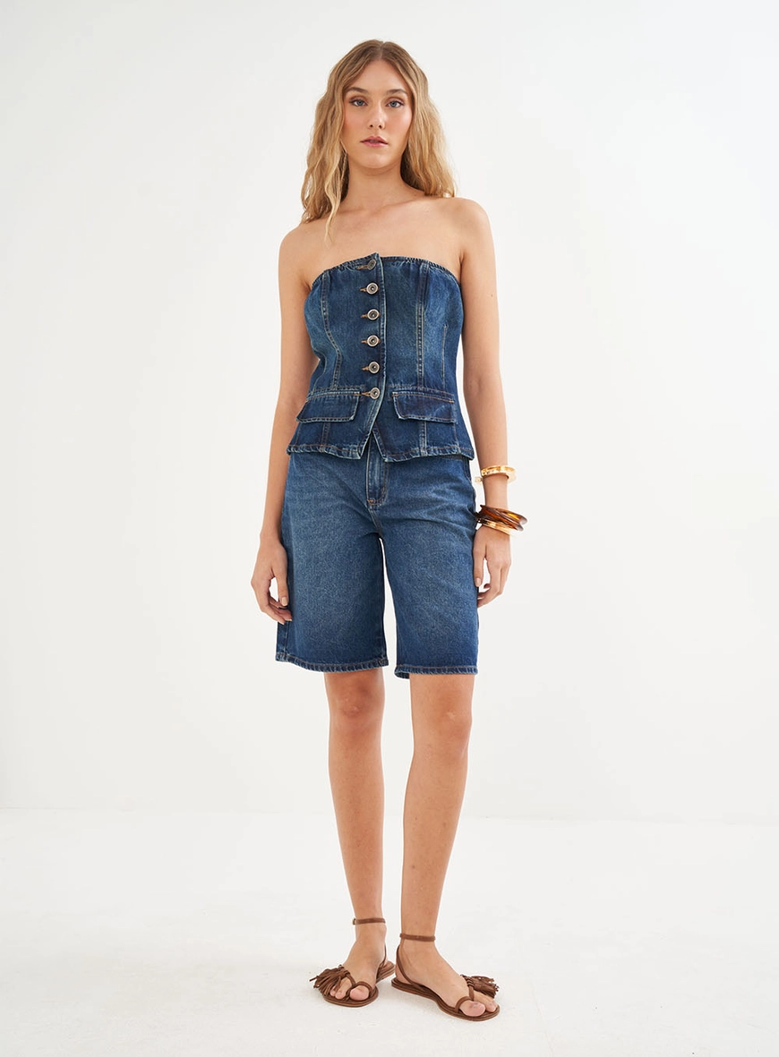 Blusa Jeans Alfaiataria Slim