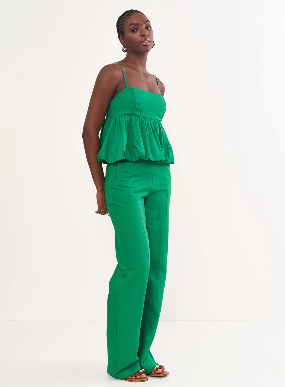 Blusa Linho Com Detalhe Balonê Verde Vanity