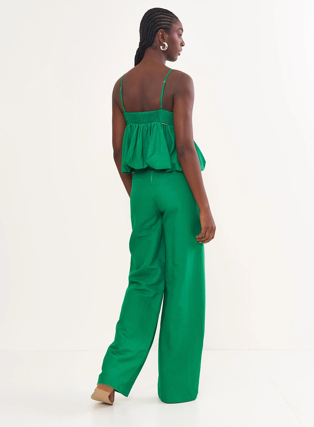 Blusa Linho Com Detalhe Balonê Verde Vanity