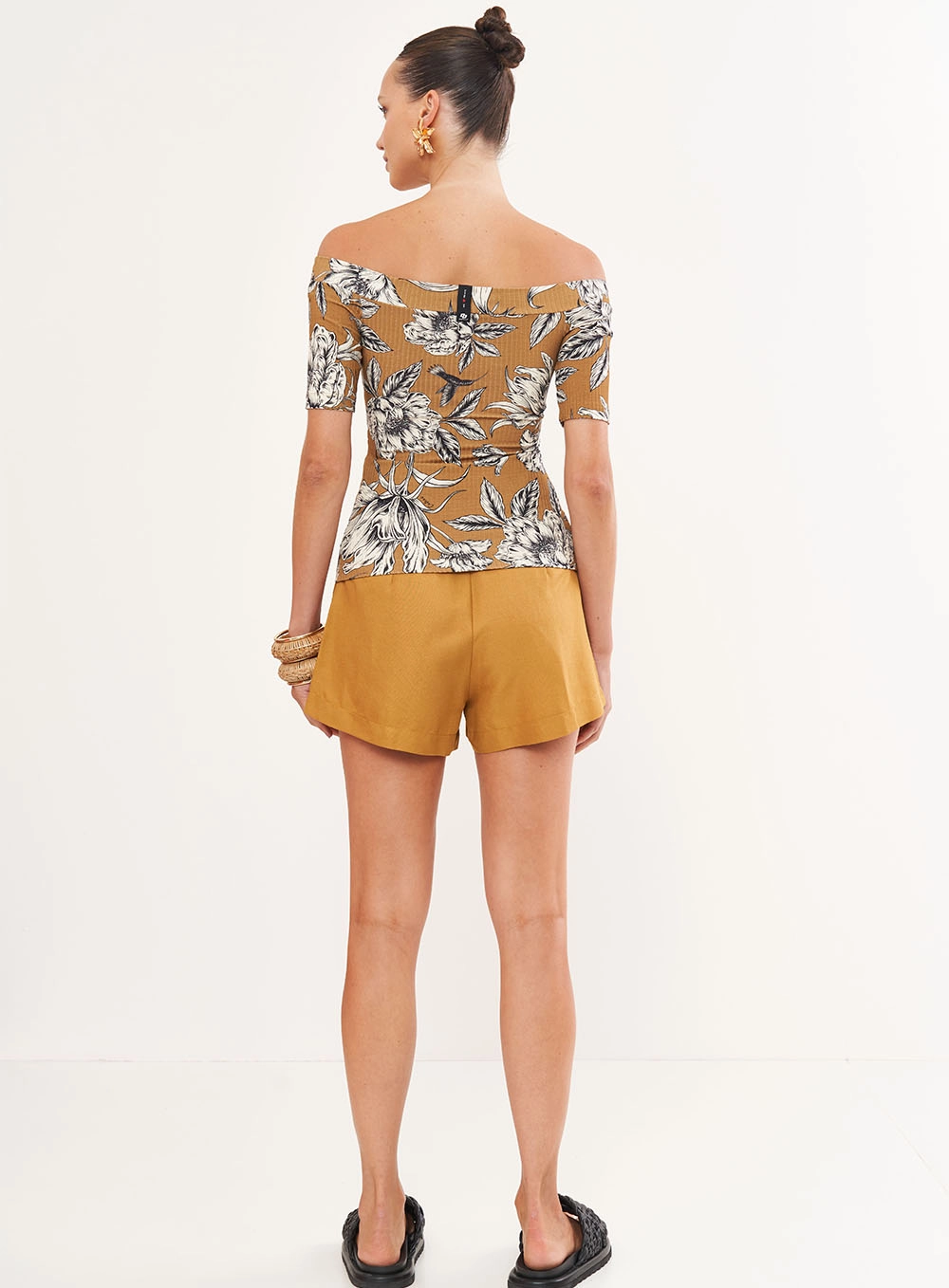Blusa Canelada Estampada Ombro À Ombro Estampados