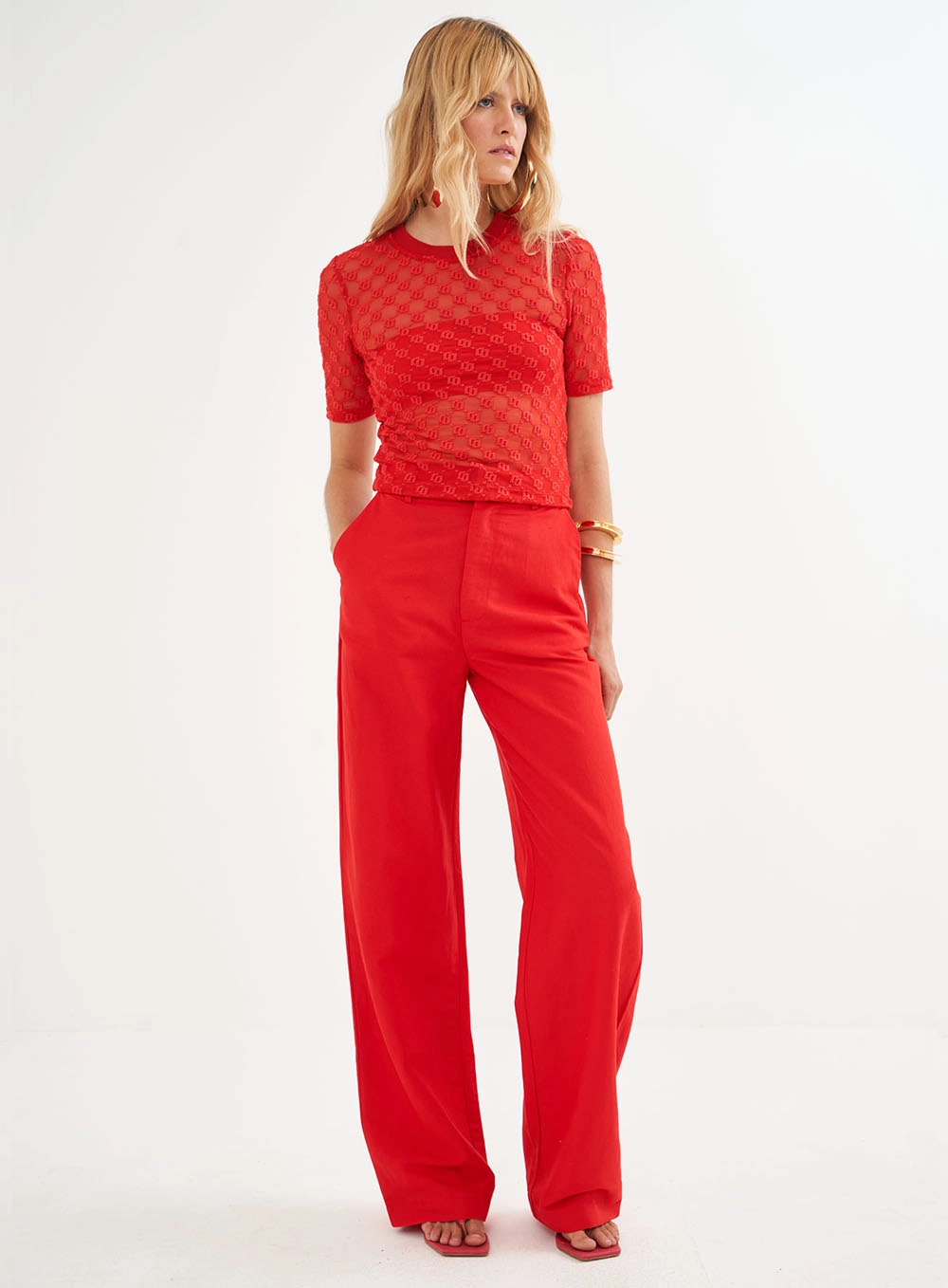 Blusa Slim Em Tule Vermelho