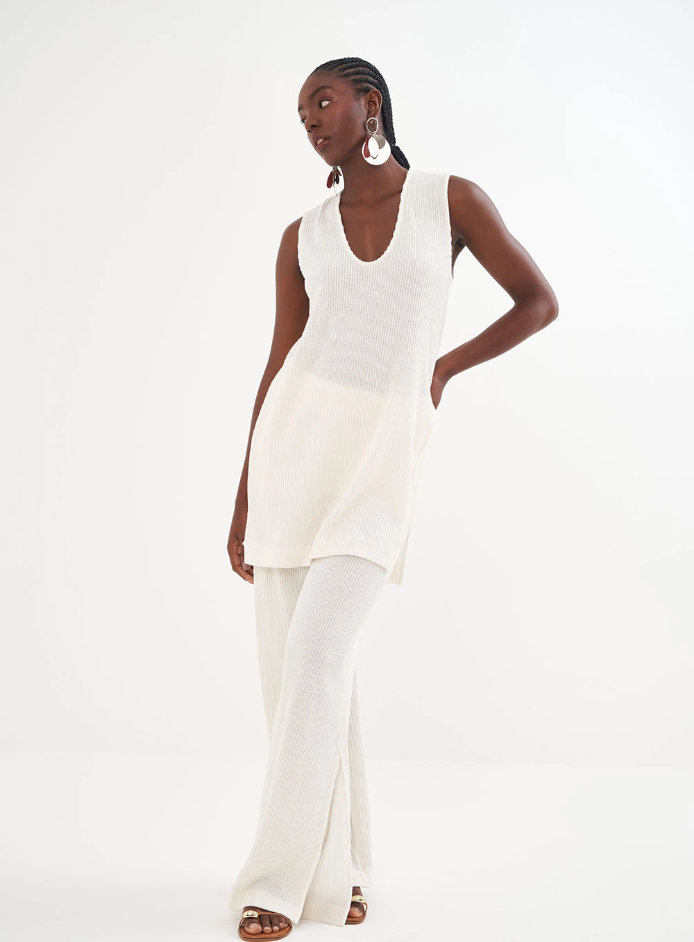 Blusa Canelada Alongada - Riviera Off Shell
