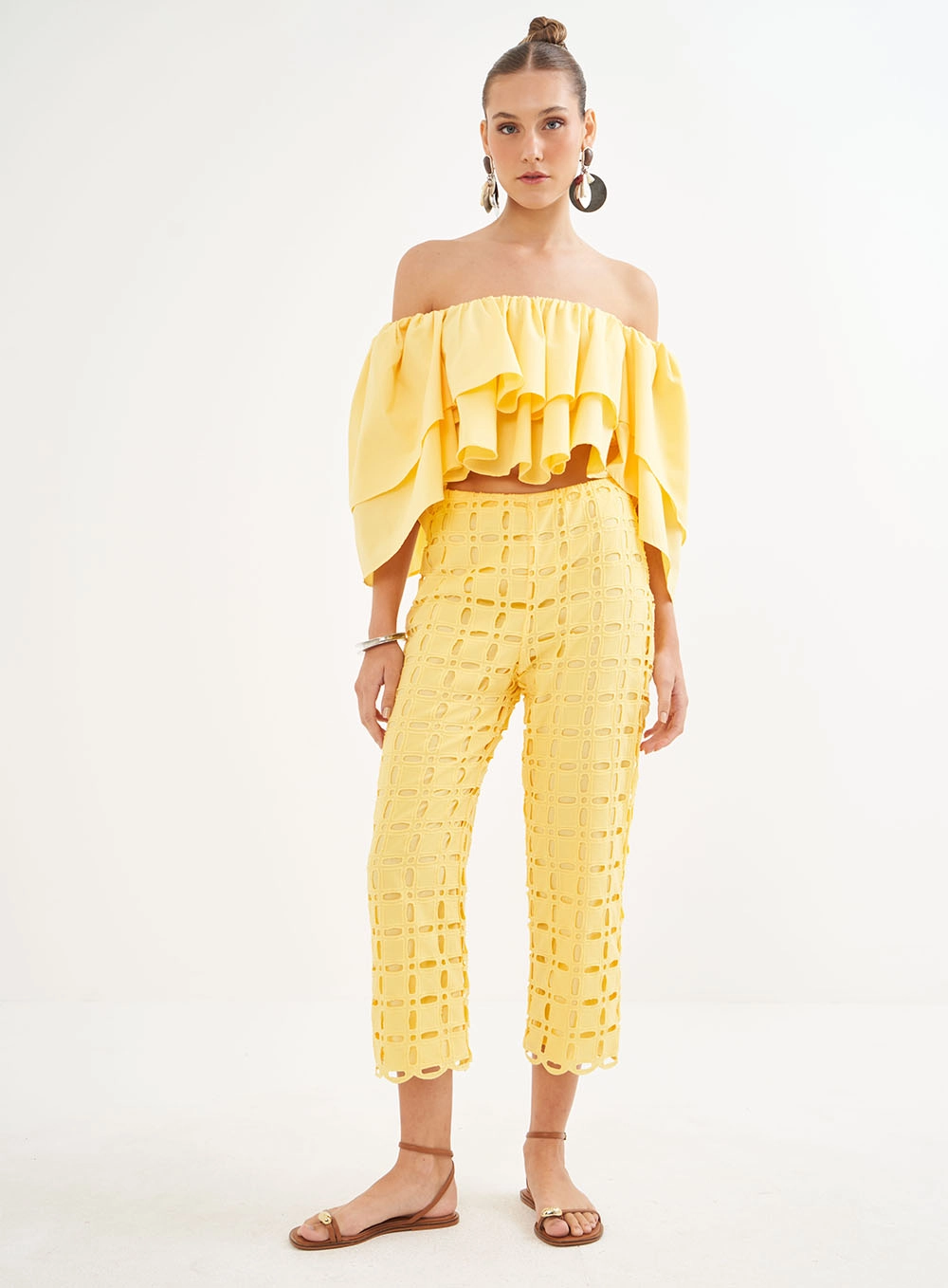 Blusa Encurtada Com Babados - Riviera Amarelo