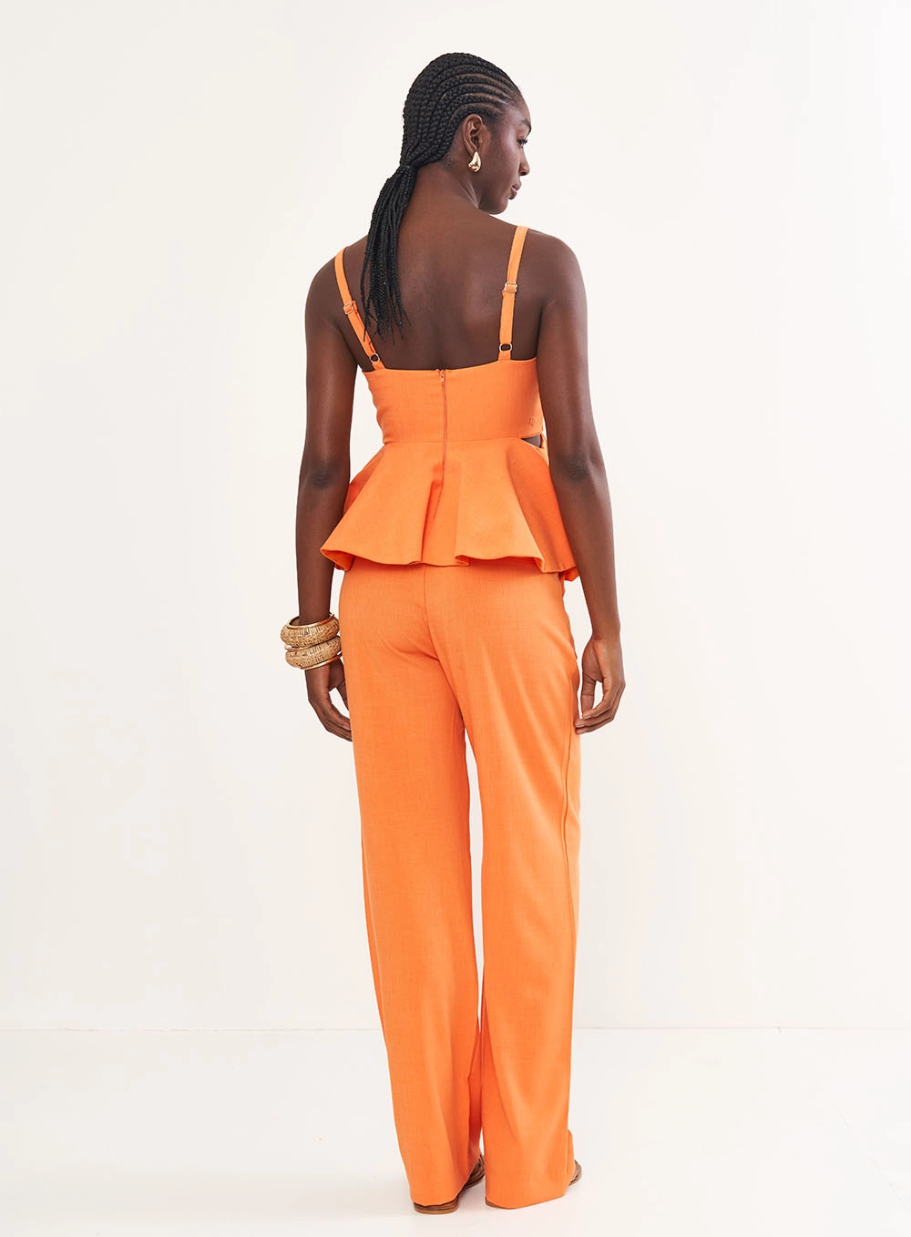 Blusa Justa Barra Com Babados Laranja