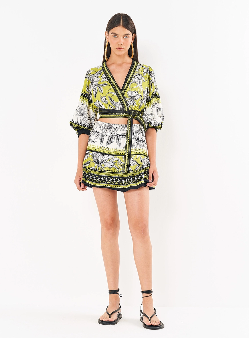 Blusa Linho Estampado Com Transpasse