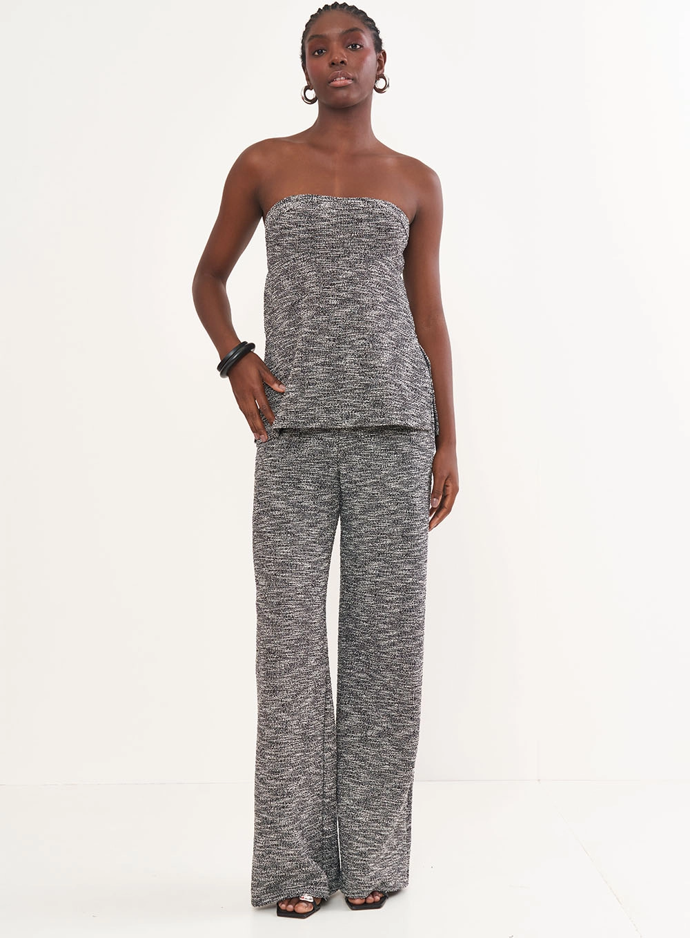 Blusa Tweed Sem Mangas Estampados