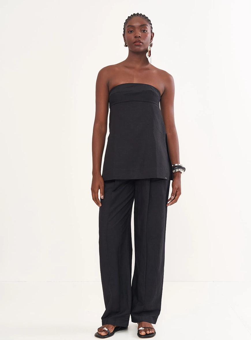 Blusa Linho Alongada Sem Alças