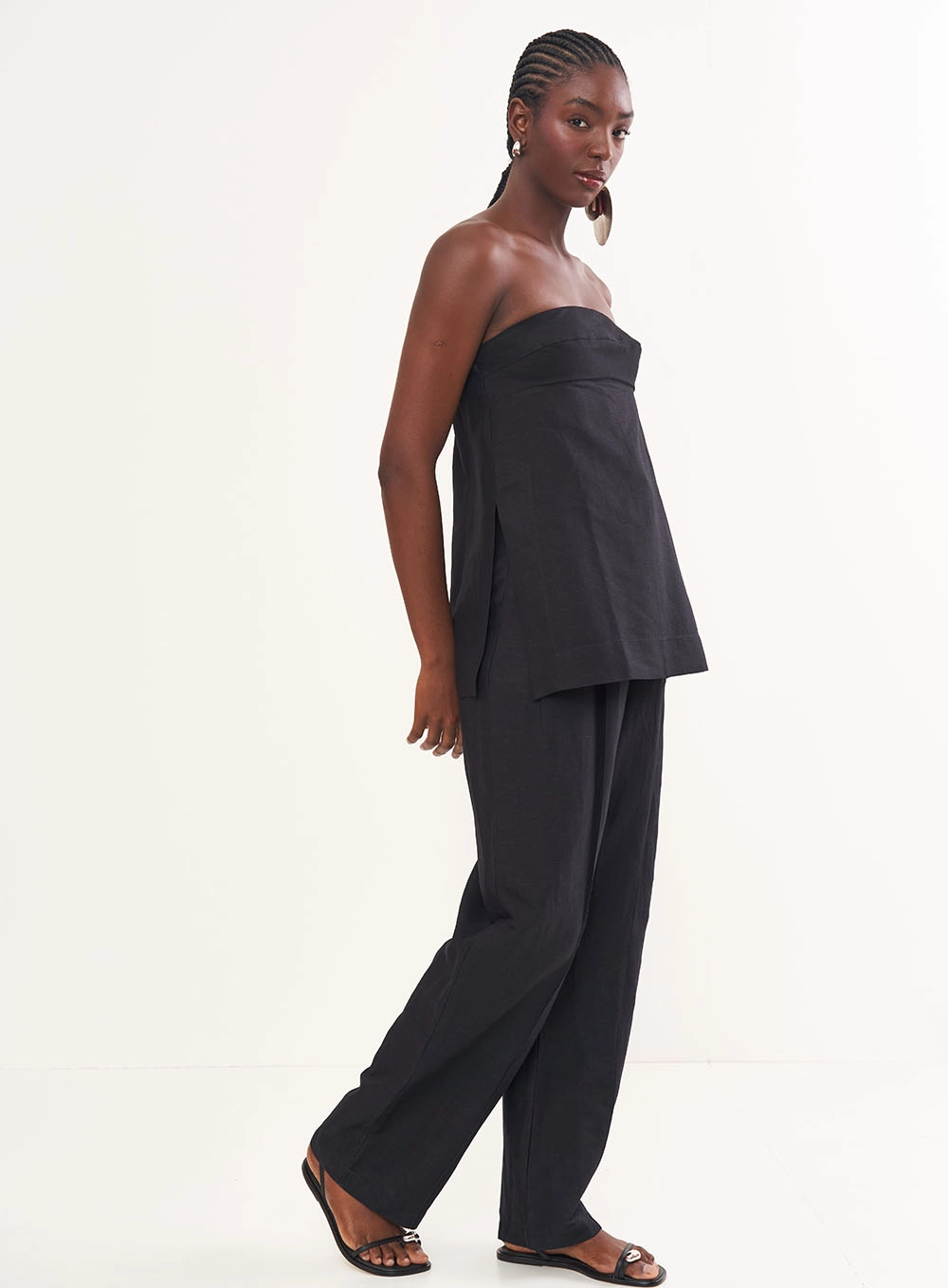 Blusa Linho Alongada Sem Alças Preto