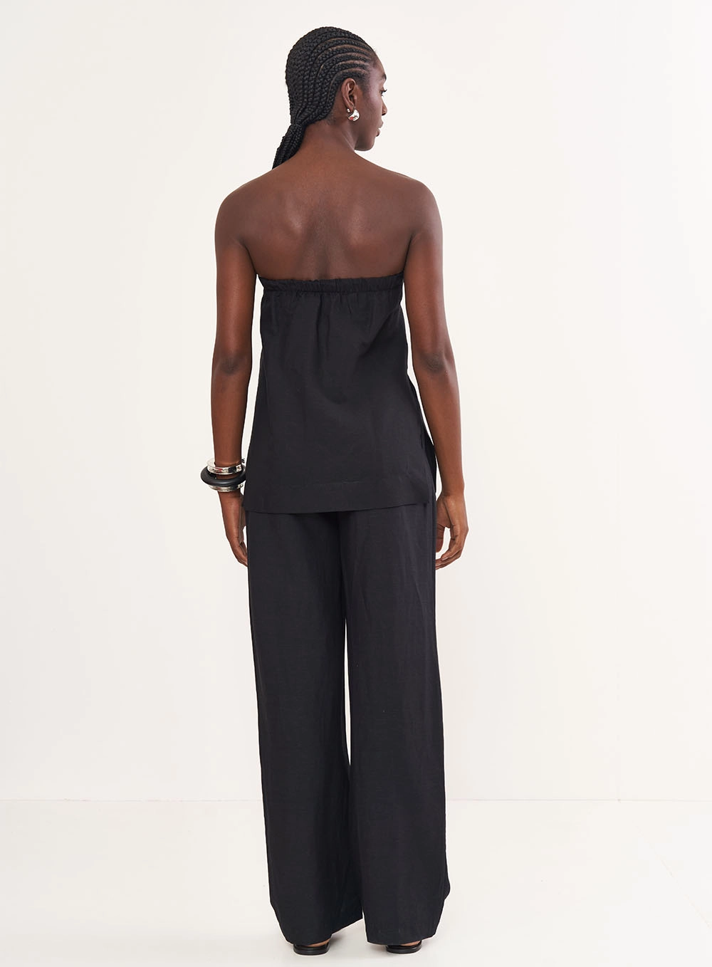 Blusa Linho Alongada Sem Alças Preto