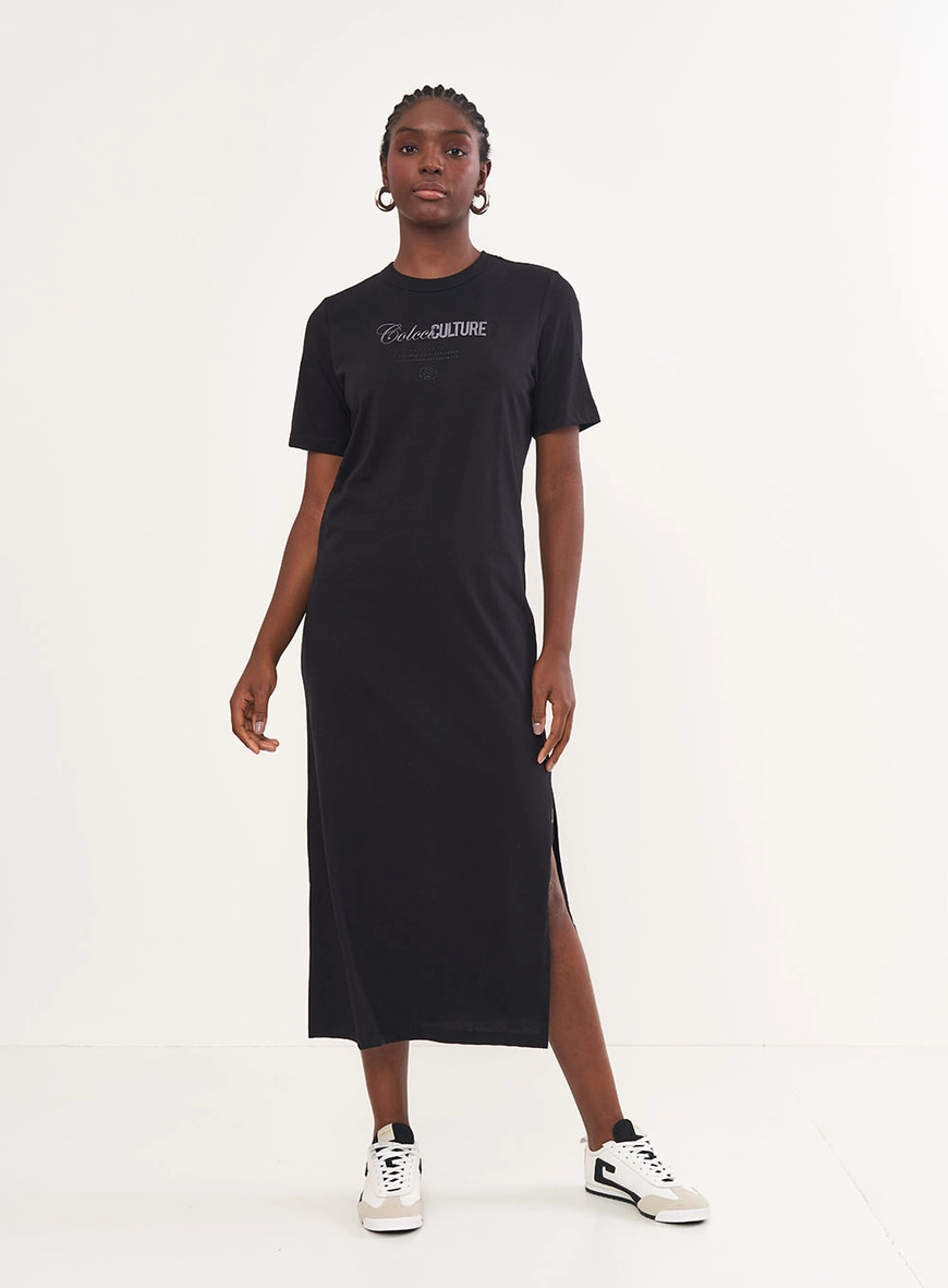 Vestido T-shirt Midi Com Estampa Frontal