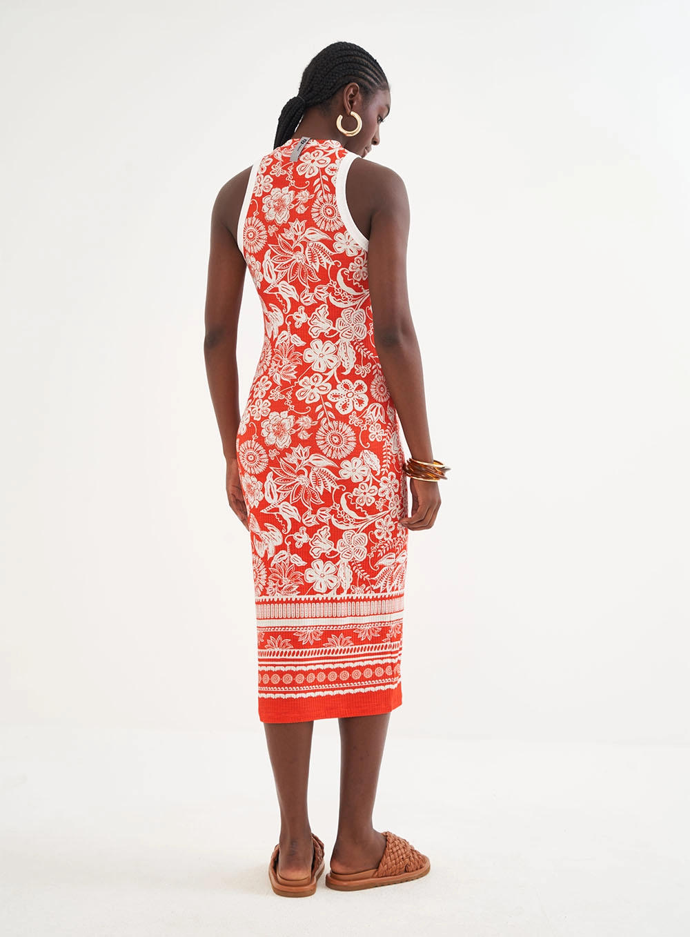 Vestido Estampado Midi Canelado Justo Estampados