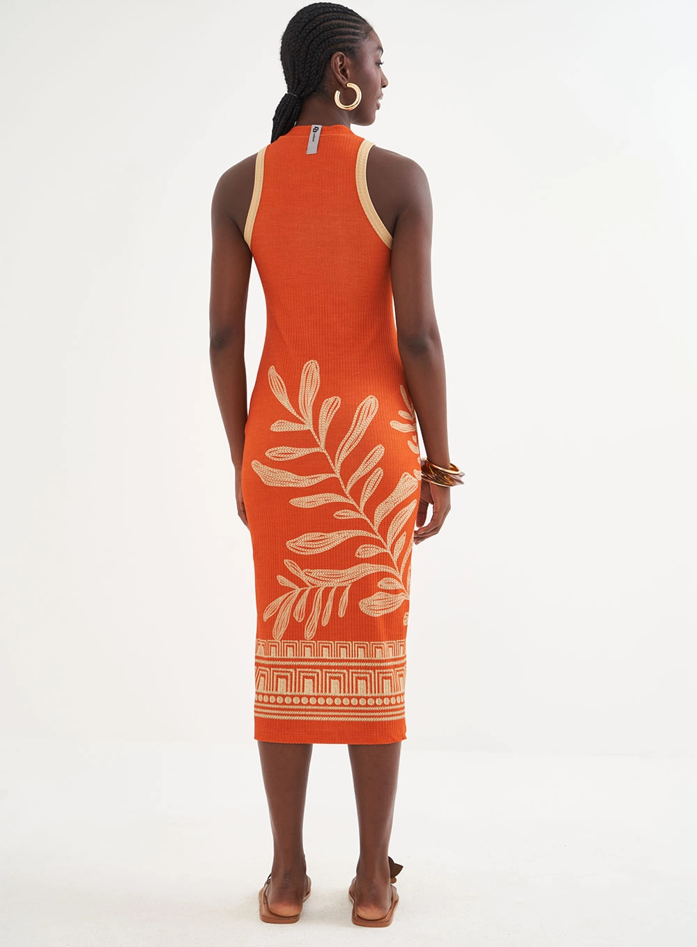 Vestido Estampado Midi Canelado Justo Estampados