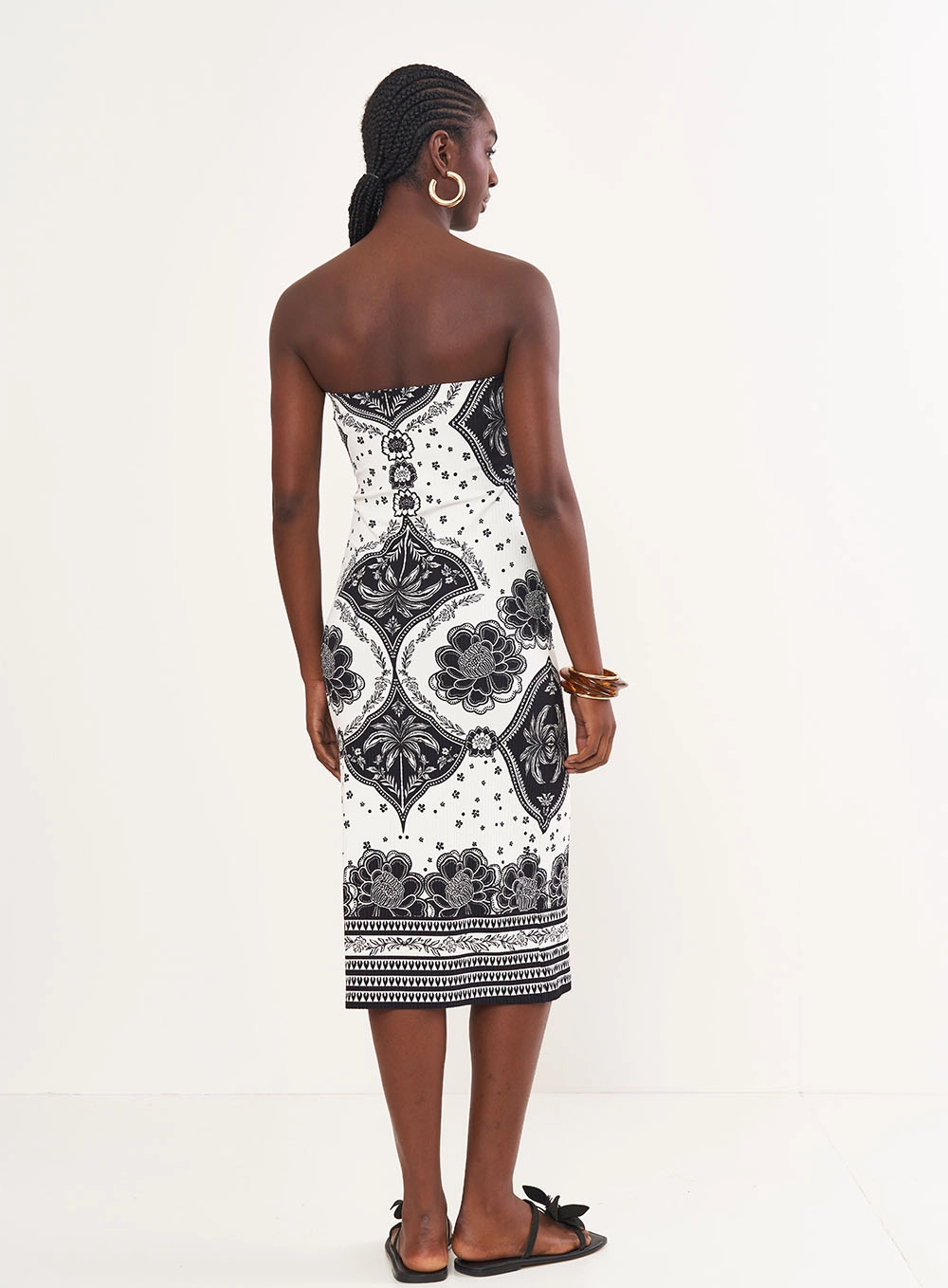 Vestido Estampado Canelado Sem Alças Estampados