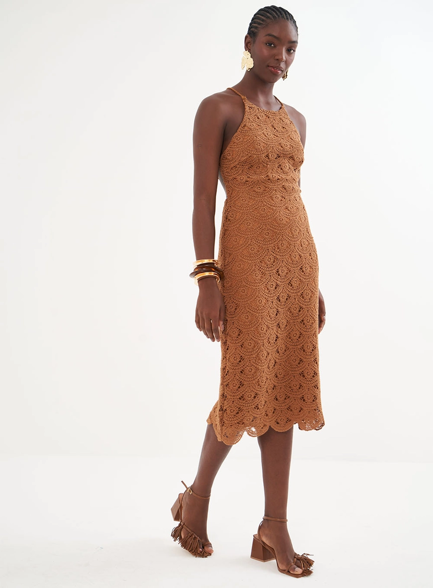 Vestido Médio Renda Frente Única