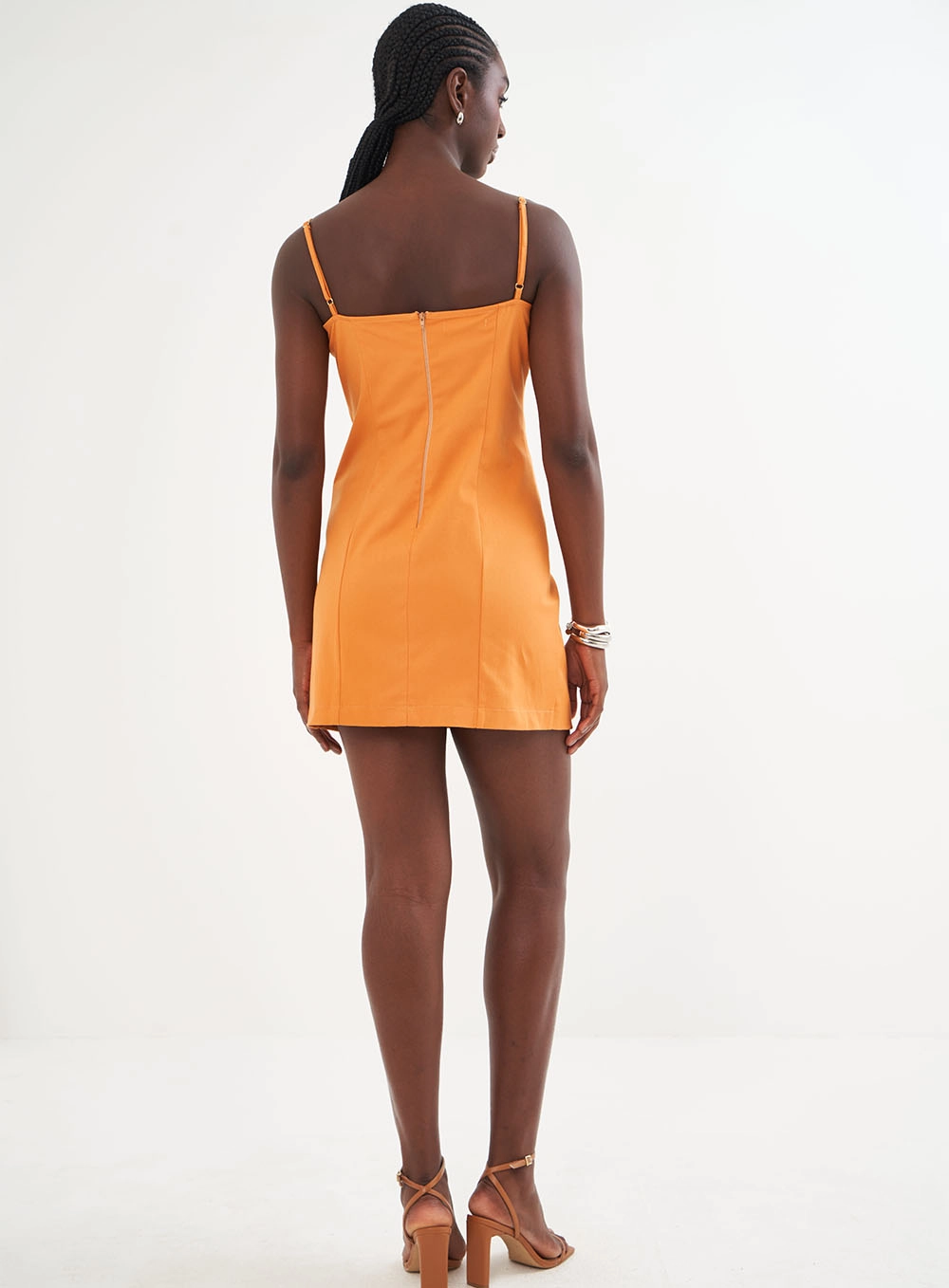 Vestido Justo Alfaiataria Com Sobreposição Laranja