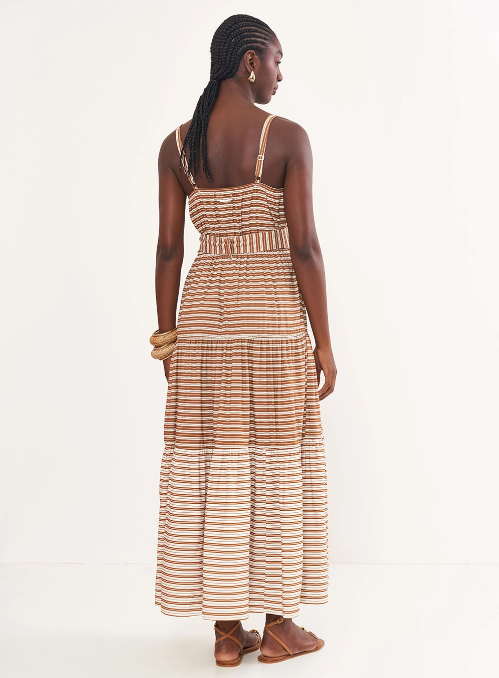 Vestido Longo Listrado Acinturado Estampados