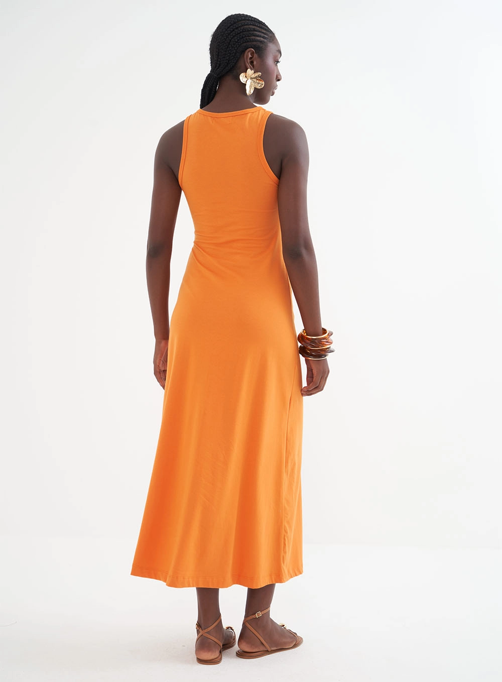 Vestido Midi Com Amarração Lateral Laranja