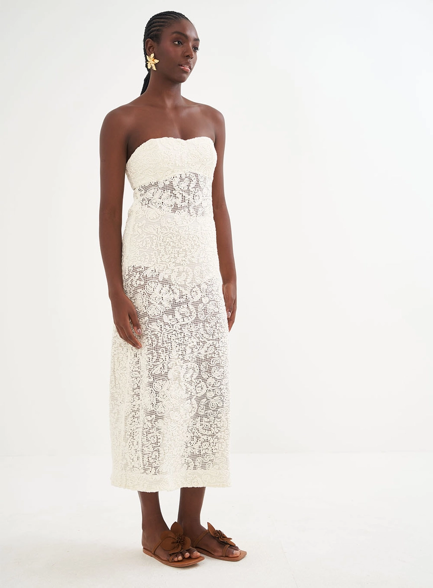 Vestido Midi Bordado Sem Alças - Riviera