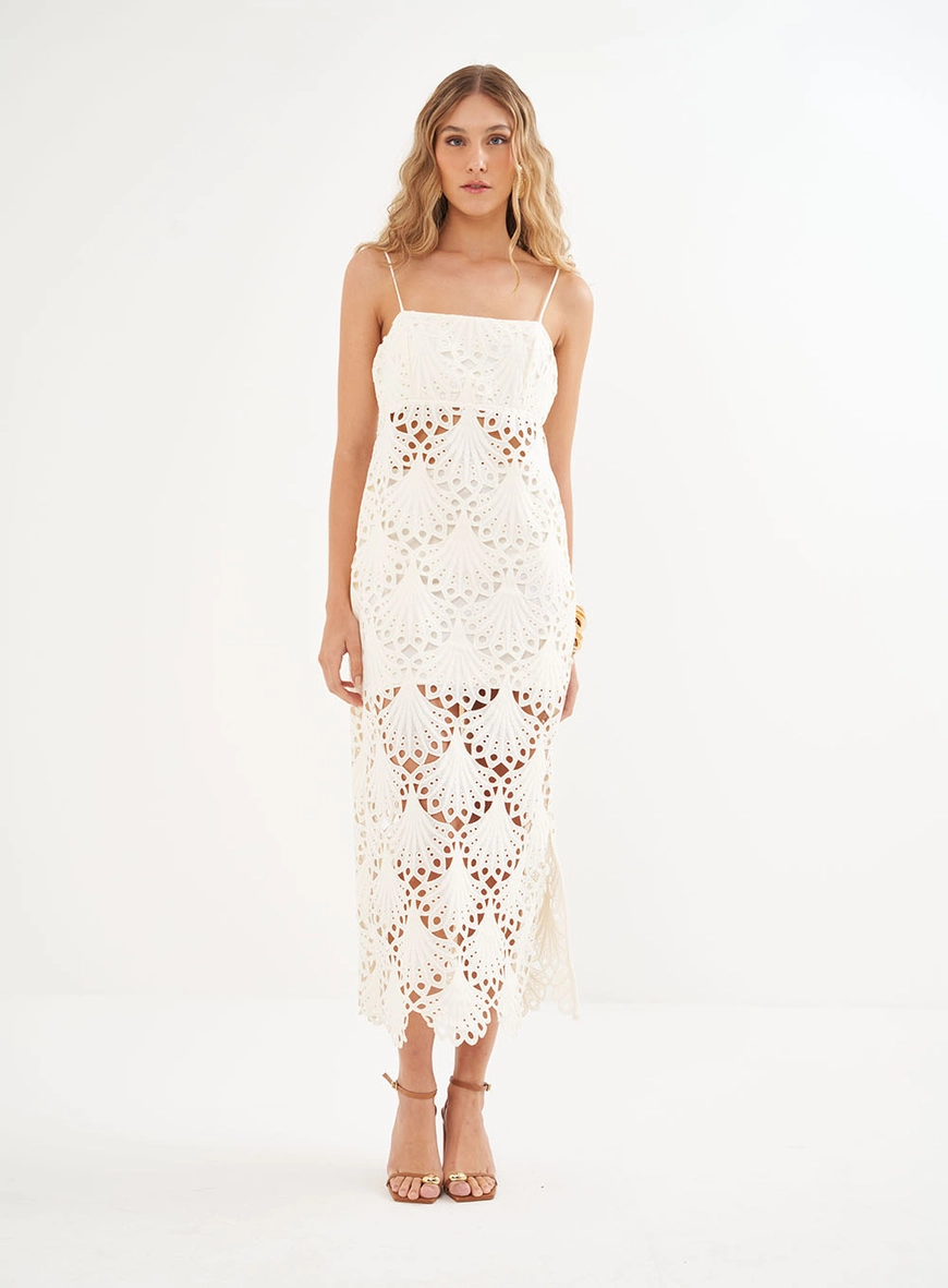 Vestido Midi Com Bordado - Riviera