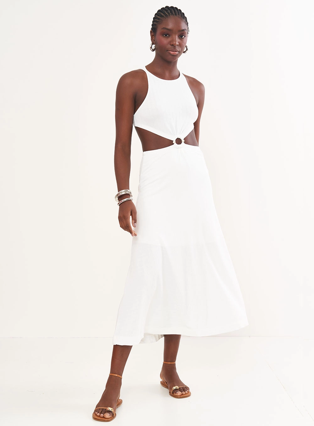 Vestido Midi Com Recortes Acinturados Off Shell