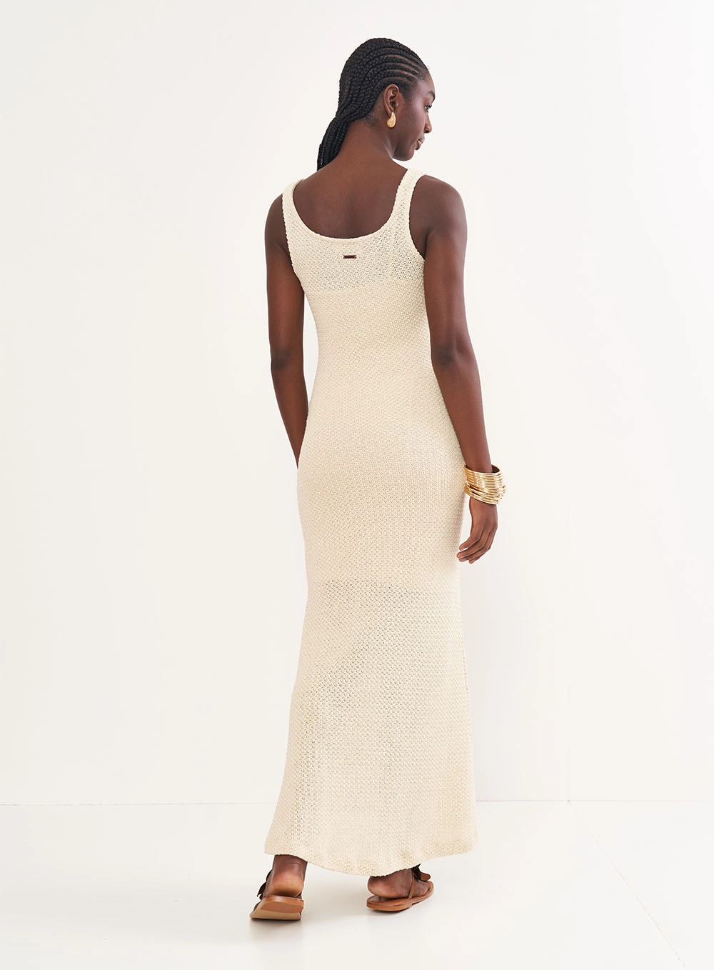 Vestido Texturizado Longo Justo - Riviera Bege