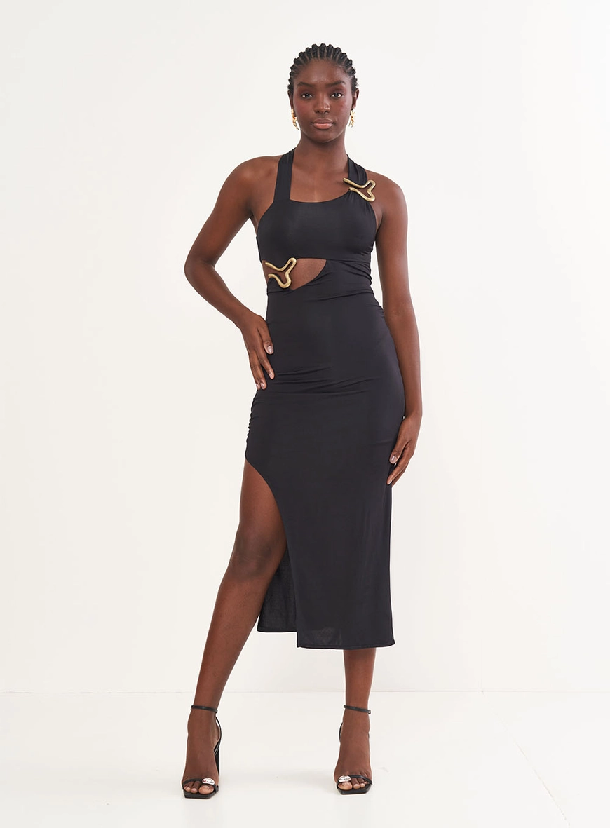 Vestido Midi Deluxe Justo Com Recortes