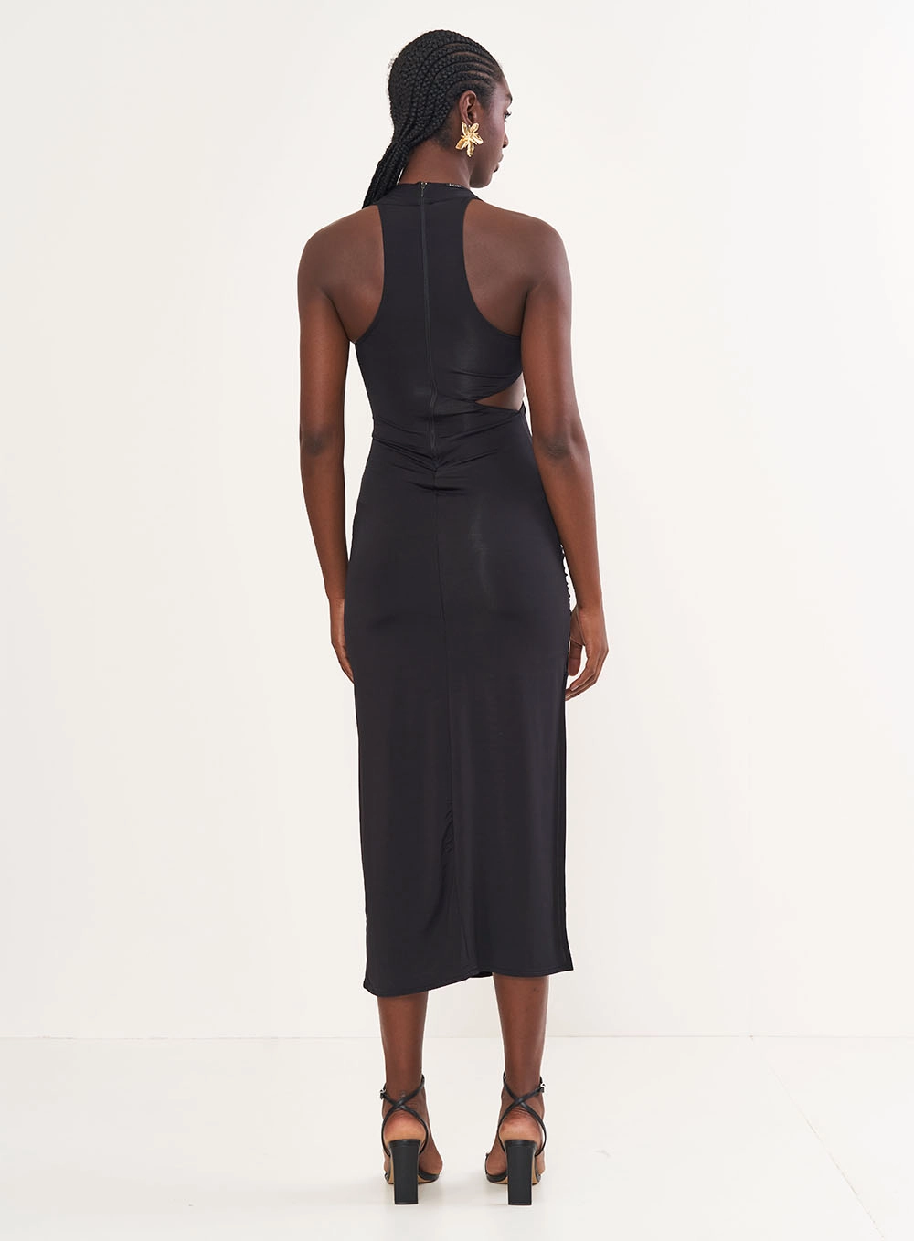 Vestido Midi Deluxe Justo Com Recortes Preto