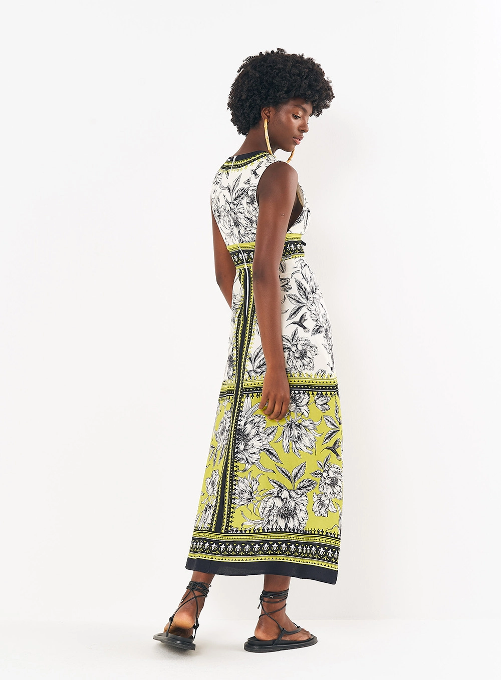 Vestido Linho Estampado Midi Estampados