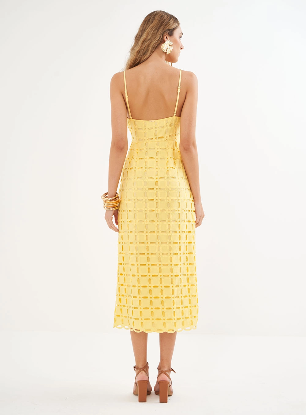 Vestido Midi Laise Decote Em V - Riviera Amarelo