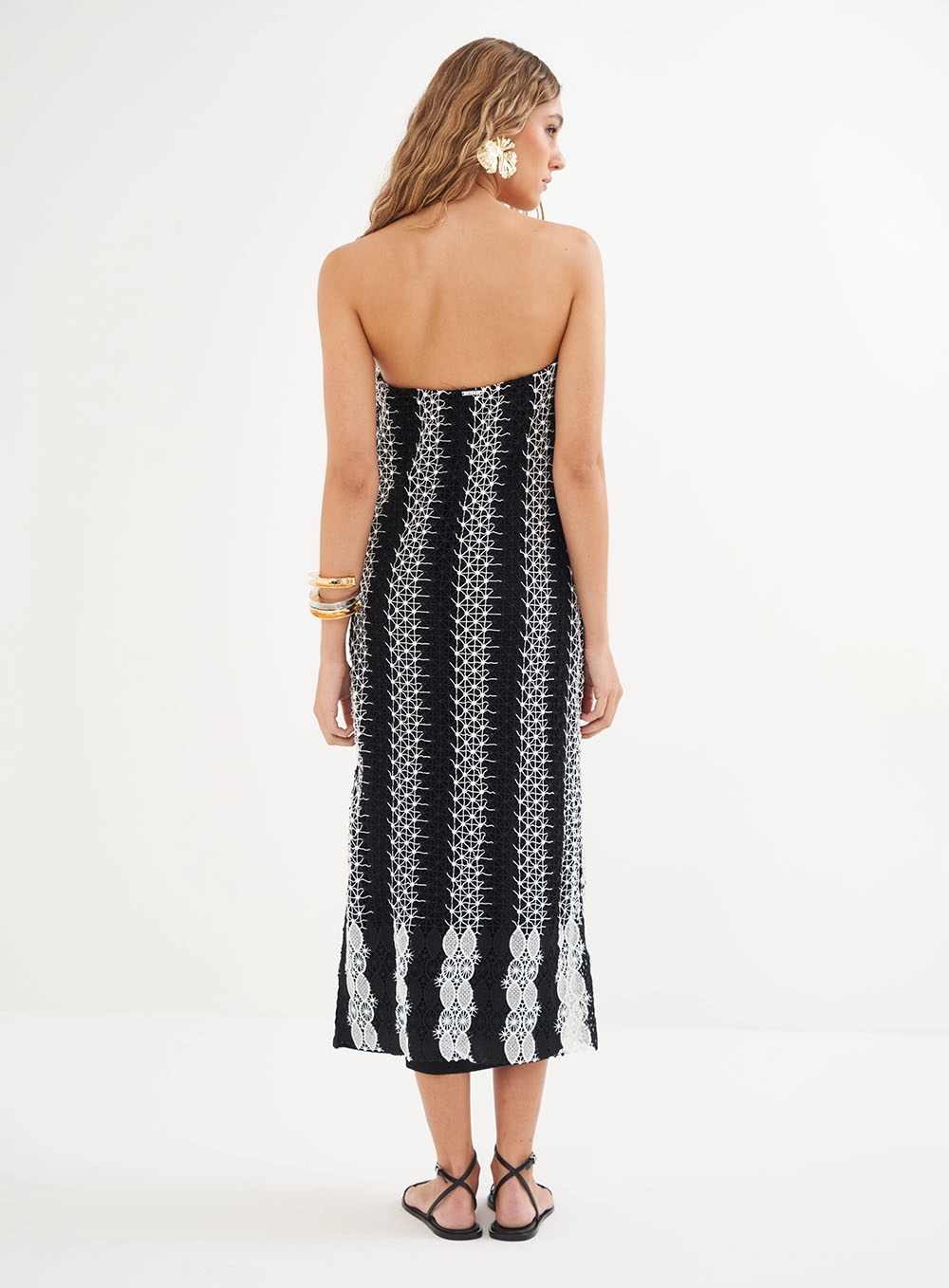 Vestido Estampado Midi Em Renda Estampados