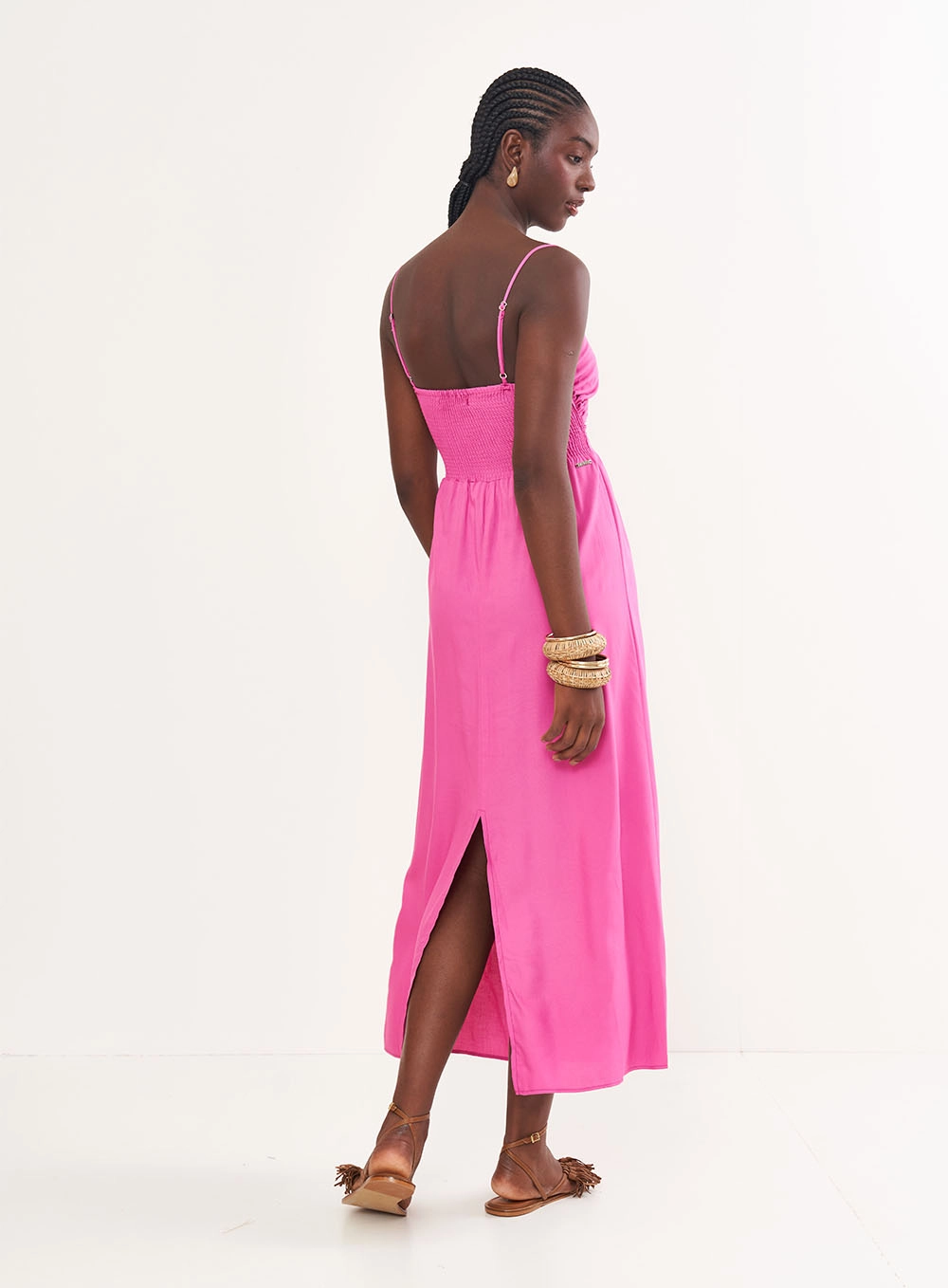 Vestido Midi Com Detalhe Em Nós Rosa