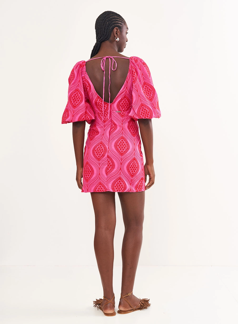 Vestido Bordado Com Mangas Bufantes Estampados