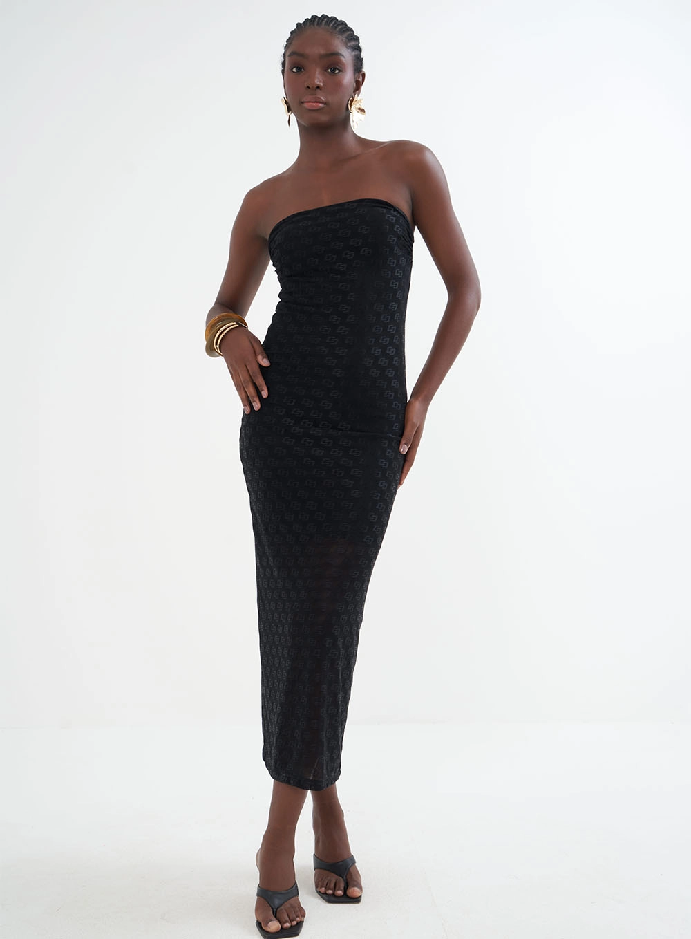 Vestido Tule Midi Sem Alças Preto