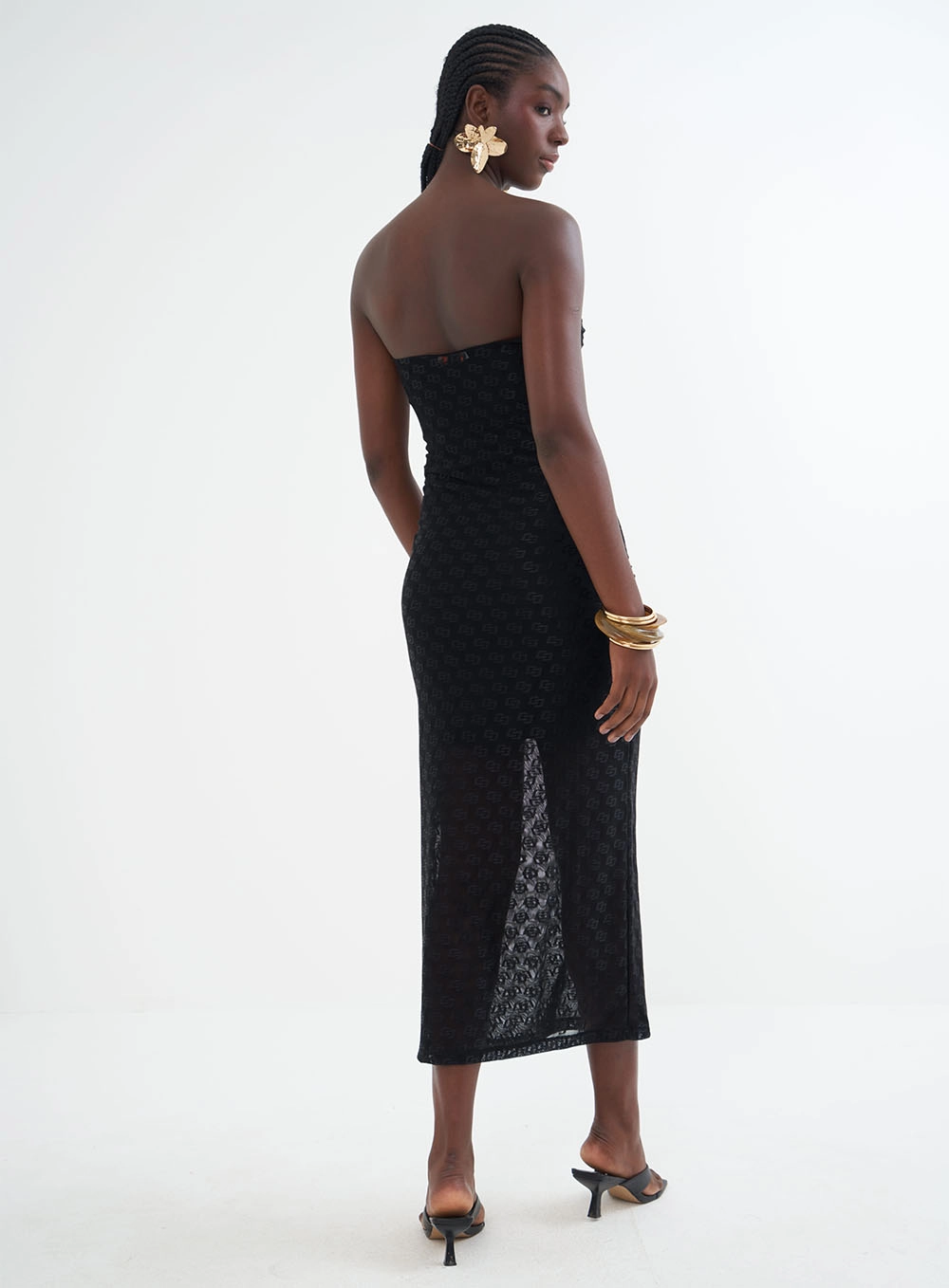 Vestido Tule Midi Sem Alças Preto