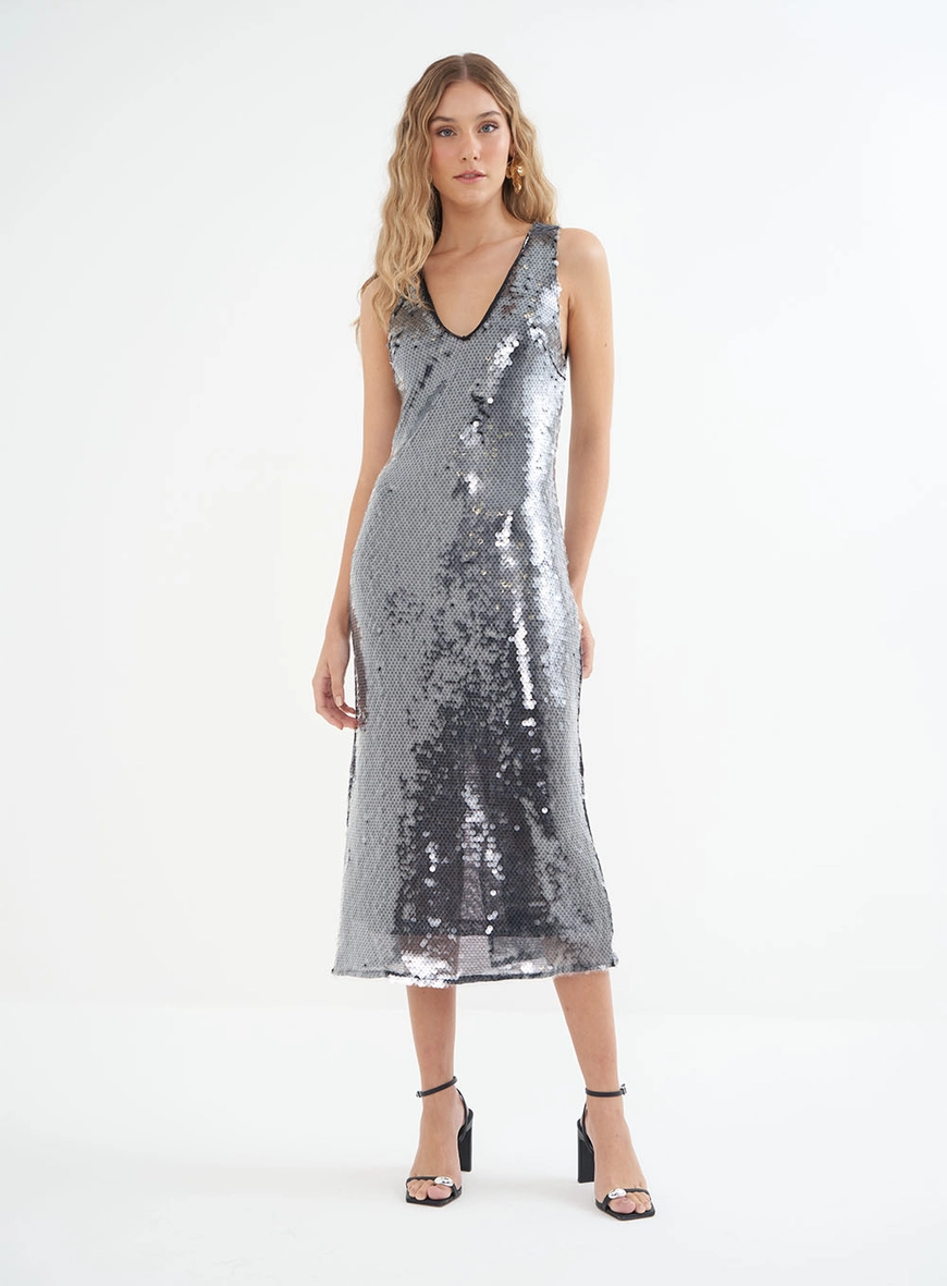 Vestido Midi Com Aplicação De Paetê