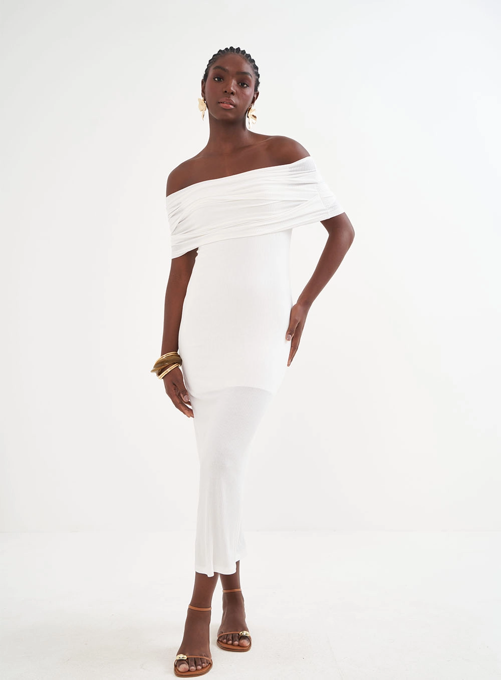 Vestido Midi Ombro À Ombro Off Shell