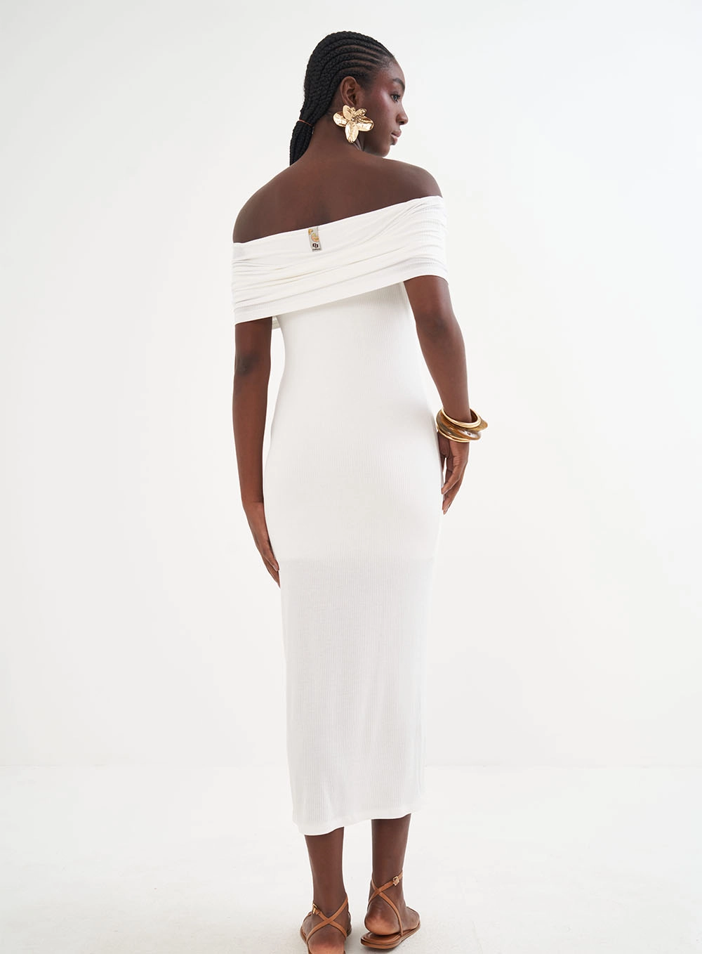 Vestido Midi Ombro À Ombro Off Shell