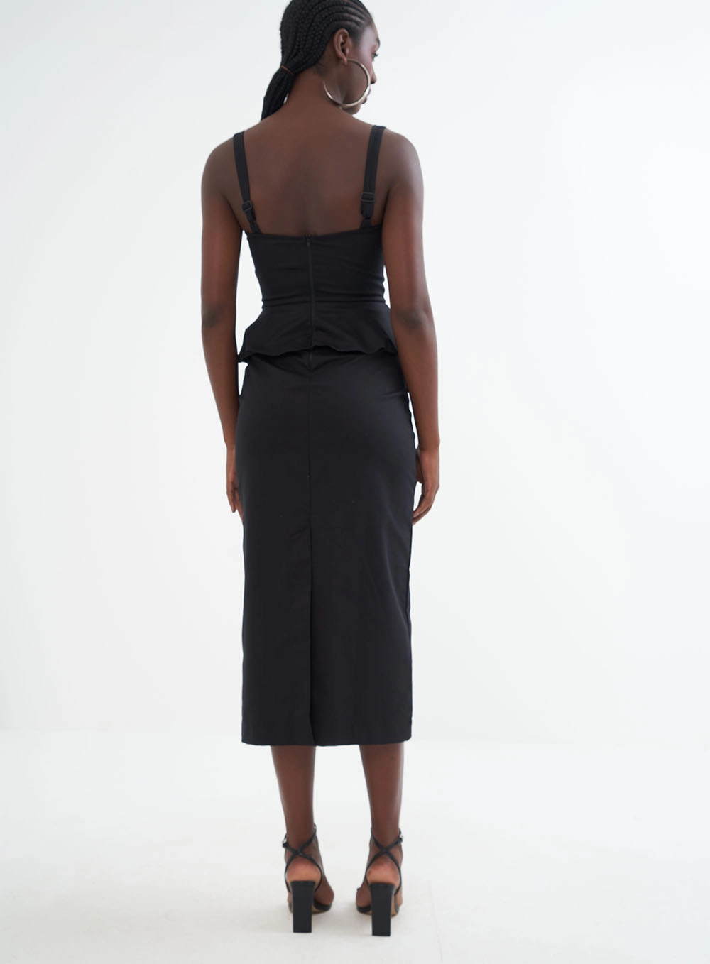Vestido Midi Com Babados Preto