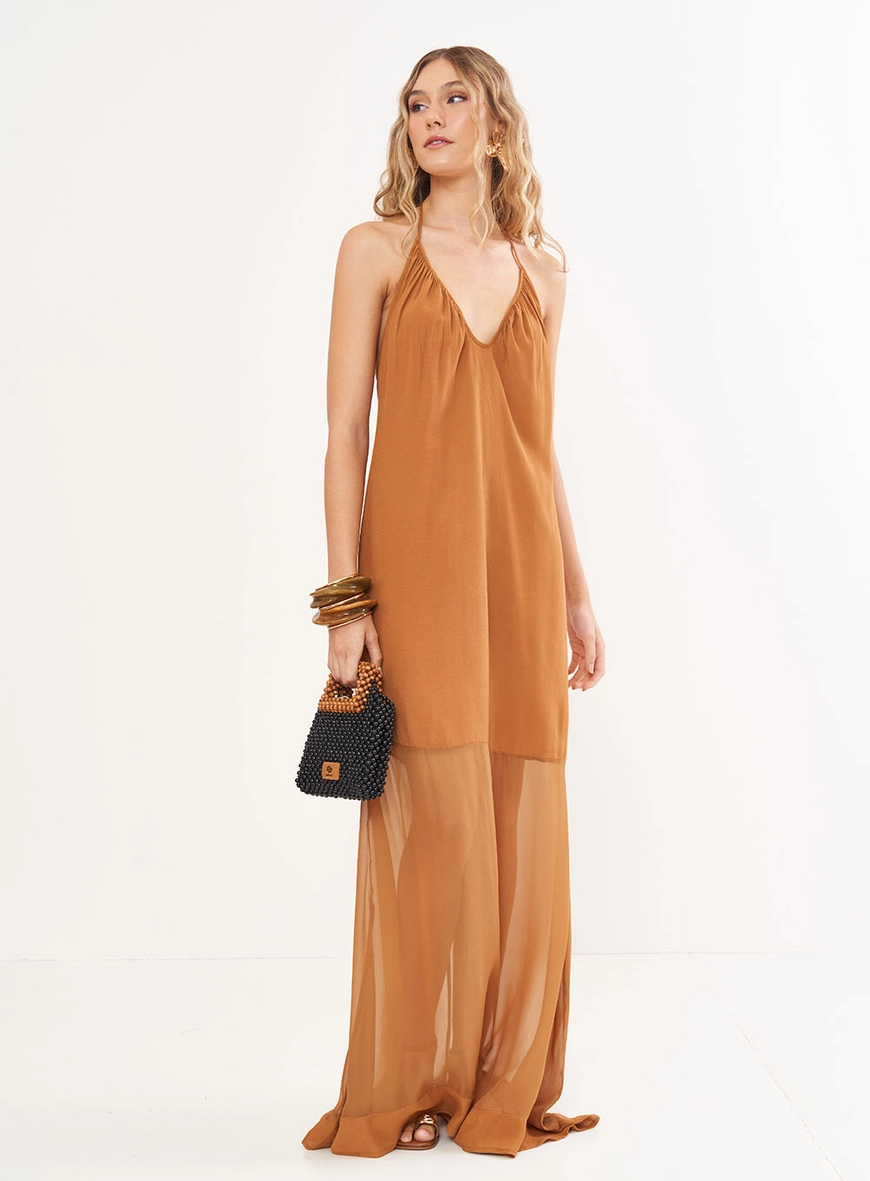 Vestido Longo Frente Única Em Tule - Riviera