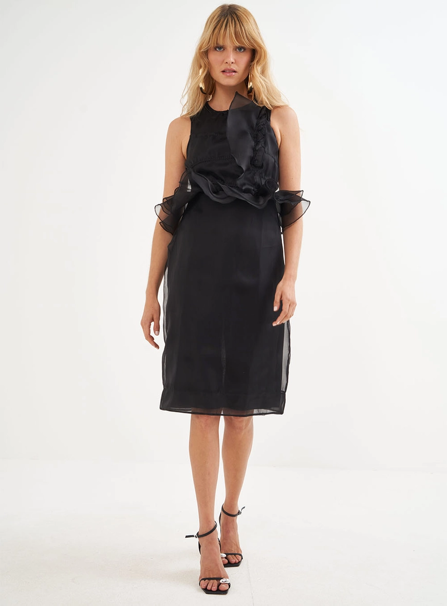 Vestido Médio Com Babados
