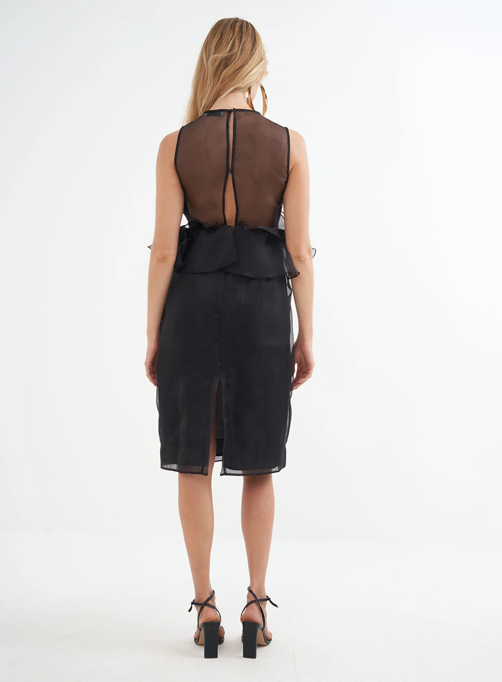 Vestido Médio Com Babados Preto