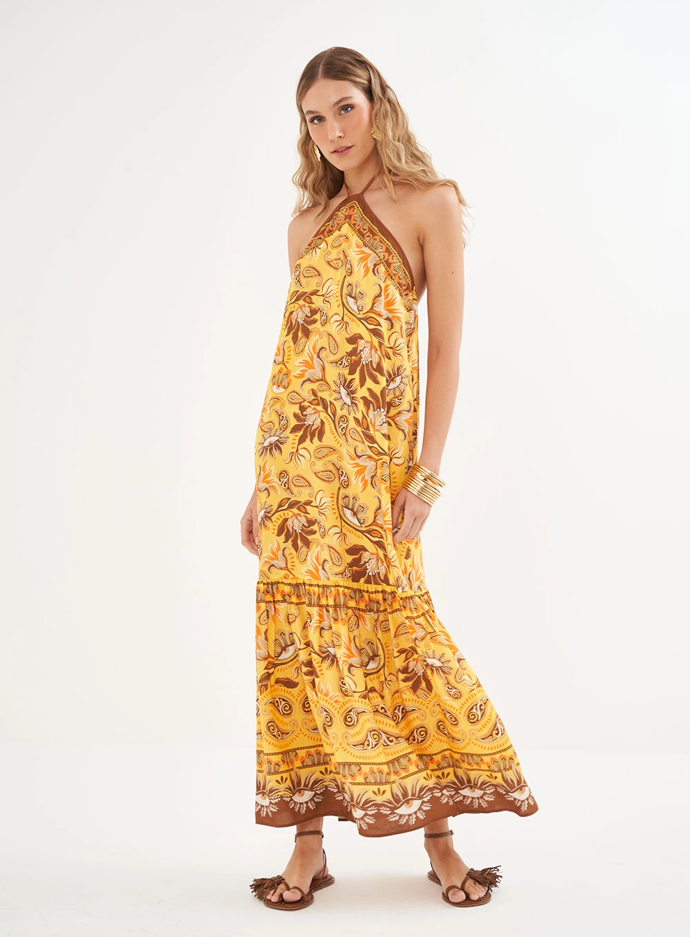 Vestido Estampado Longo Frente Única Estampados