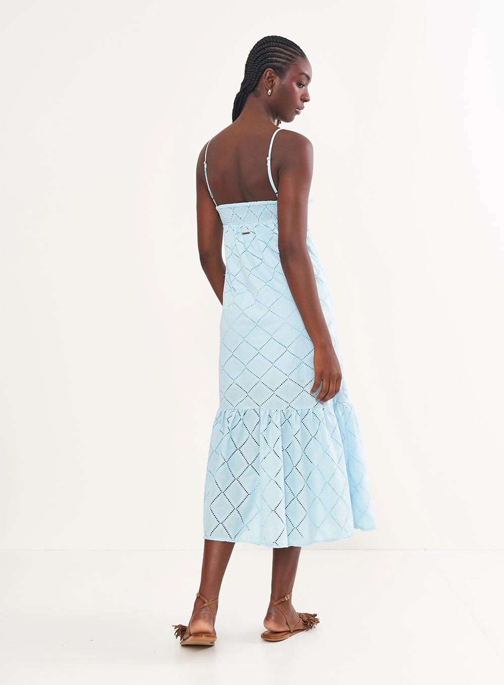Vestido Laise Midi Alças Finas Azul