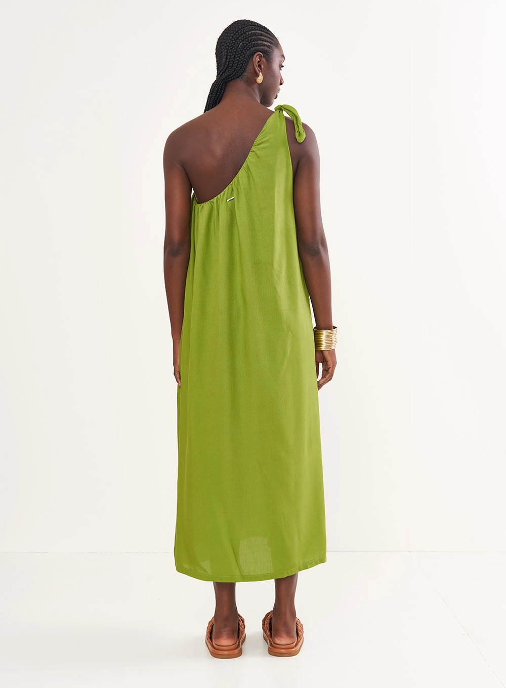 Vestido Longo Fluido Uma Alça Verde